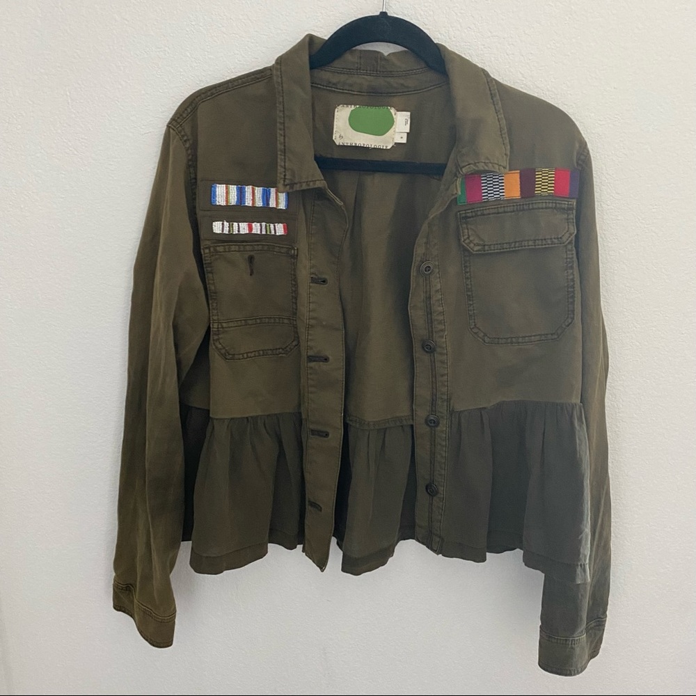 Anthropologie peplum olive green jacket
